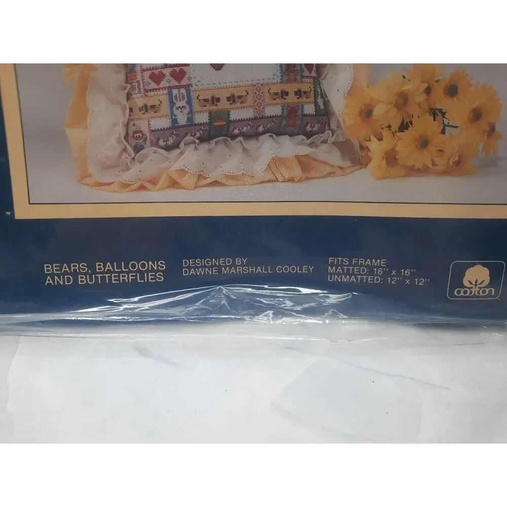 Vintage Sunset Counted Cross Stitch Kit Bears Balloons And Butterflies